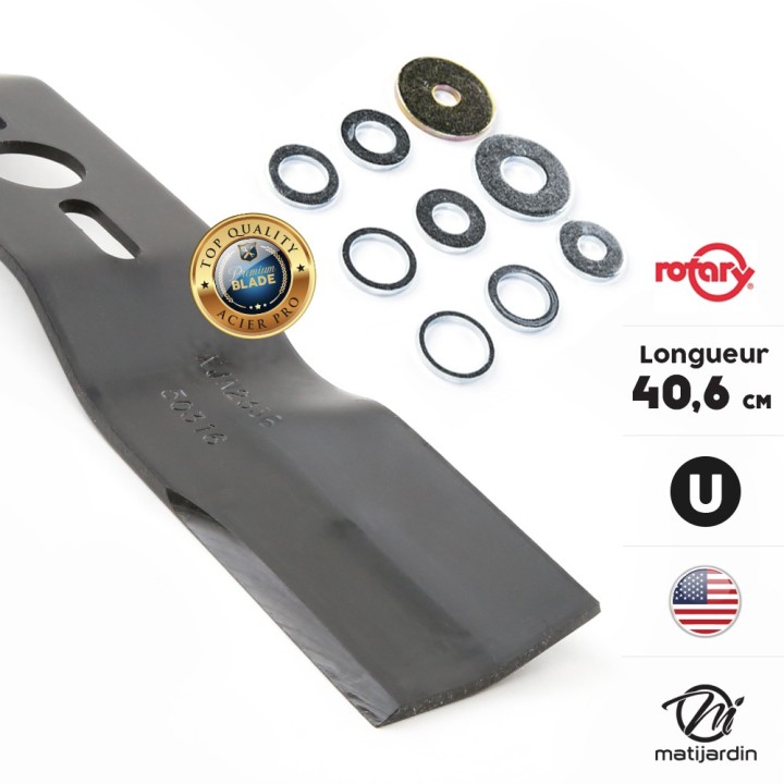 Lame tondeuse universelle galbée Rotary Premium. Coupe 40,6 cm