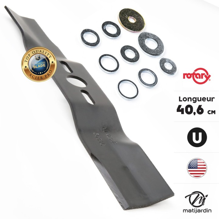 Lame tondeuse universelle galbée Rotary Premium. Coupe 40,6 cm