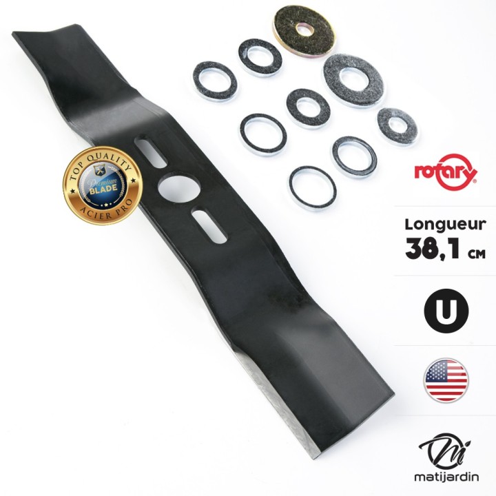 Lame tondeuse universelle galbée Rotary Premium. Coupe 38,1 cm