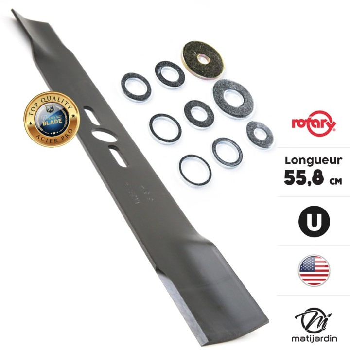 Lame tondeuse universelle plate Rotary Premium. Coupe 55,8 cm