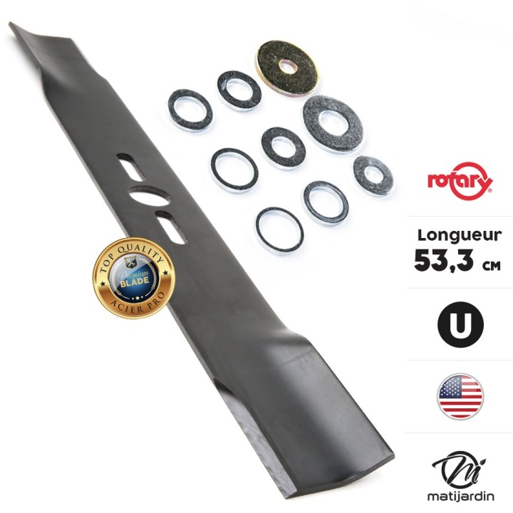 Lame tondeuse universelle plate Rotary Premium. Coupe 53,3 cm