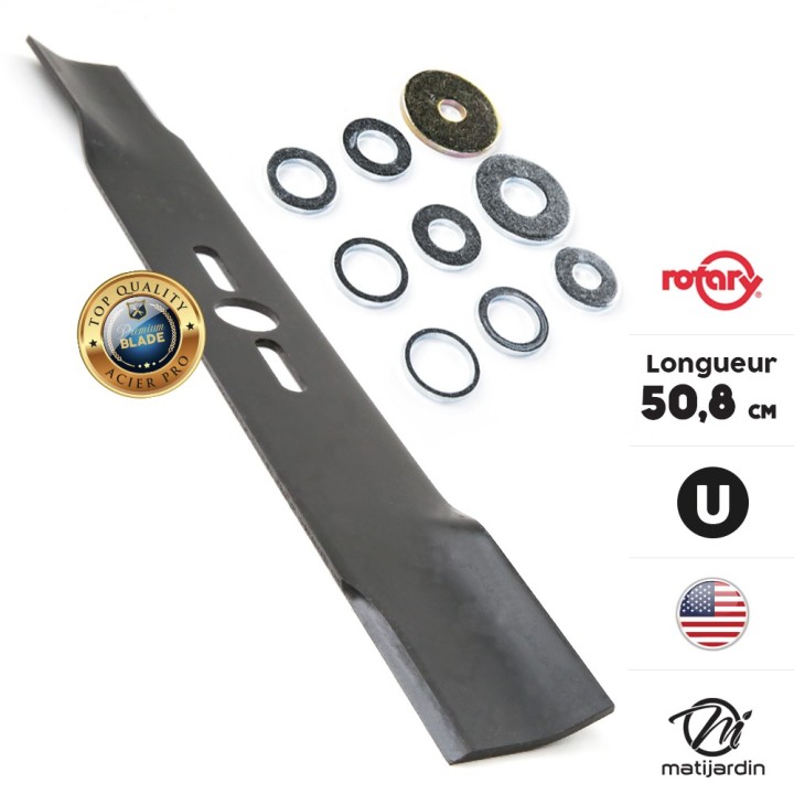 Lame tondeuse universelle plate Rotary Premium. Coupe 50,8 cm