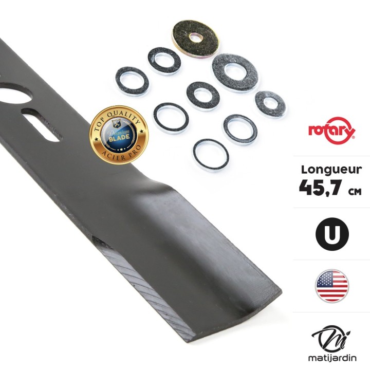 Lame tondeuse universelle plate Rotary Premium. Coupe 45,7 cm