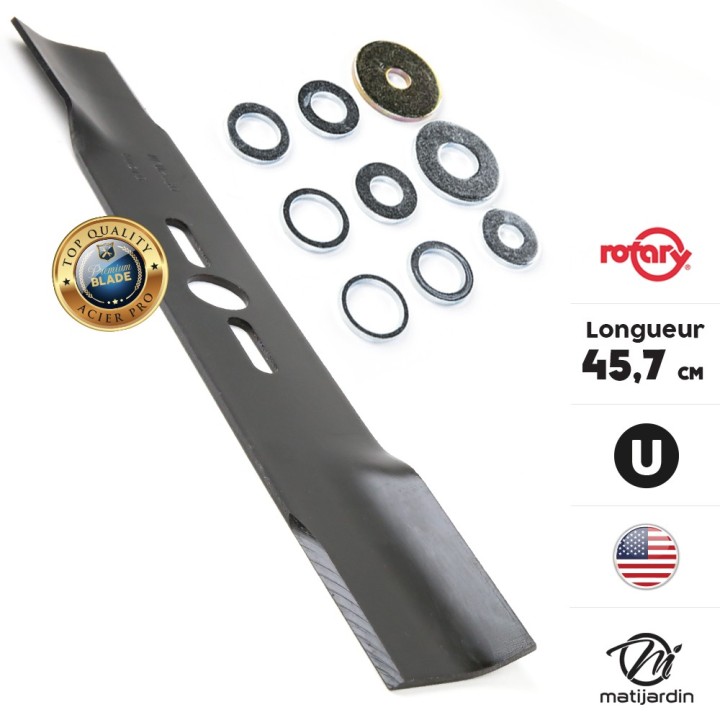 Lame tondeuse universelle plate Rotary Premium. Coupe 45,7 cm