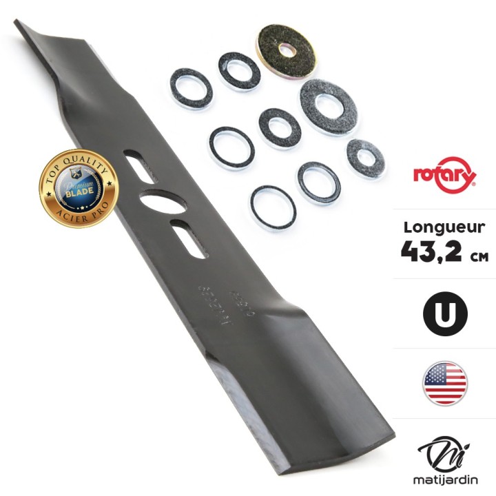 Lame tondeuse universelle plate Rotary Premium. Coupe 43,2 cm