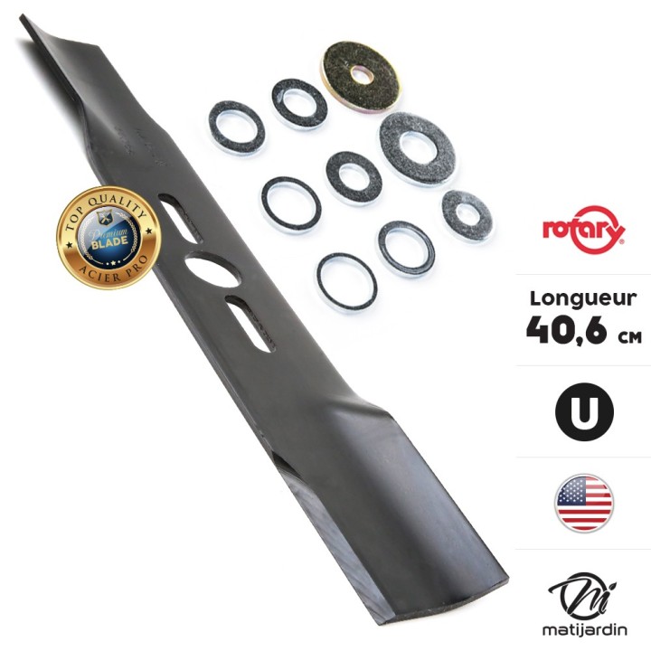 Lame tondeuse universelle plate Rotary Premium. Coupe 40,6 cm