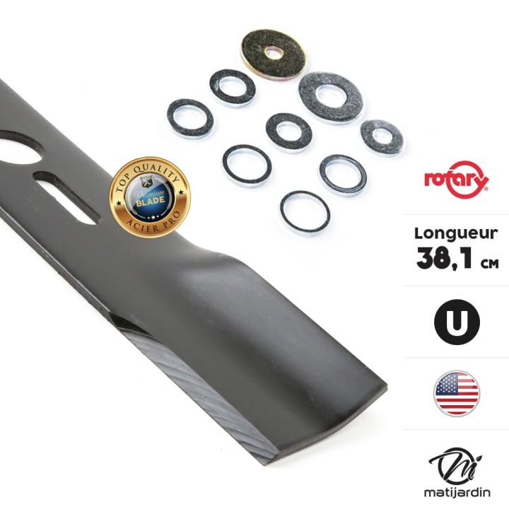 Lame tondeuse universelle plate Rotary Premium. Coupe 38,1 cm