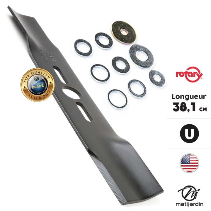 Lame tondeuse universelle plate Rotary Premium. Coupe 38,1 cm