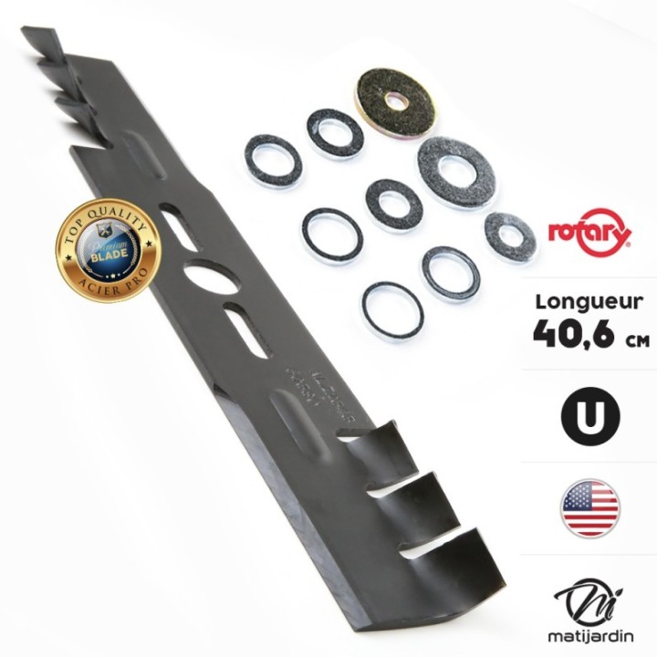 Lame tondeuse universelle mulching Rotary Premium. Coupe 40,6 cm