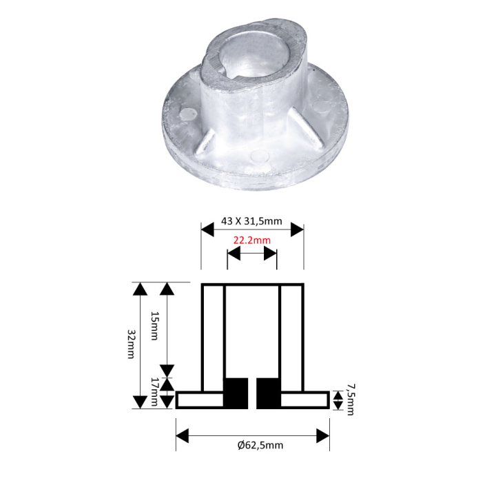 Support court à friction. Universel. Pour arbre Ø 22 mm