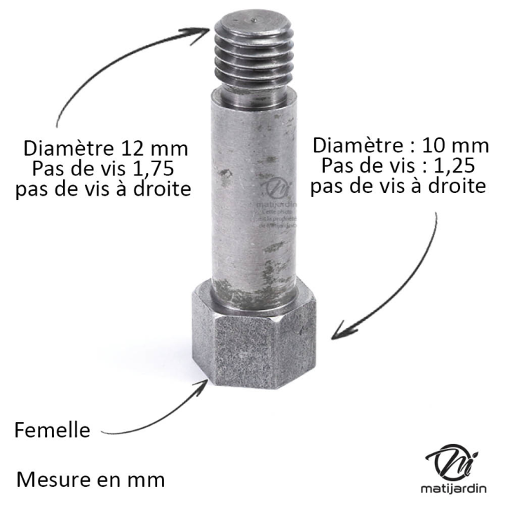 Adaptateur pour tête débroussailleuse. Femelle. Ø 10x1,25. Pas à droite