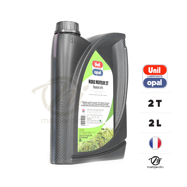 Huile moteur 2 temps Unil Opal pour débroussailleuse, tondeuse, tronçonneuse. 2 Litres