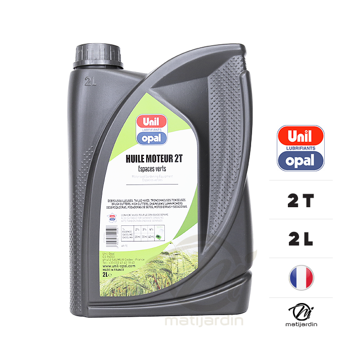 Huile moteur 2 temps Unil Opal pour débroussailleuse, tondeuse, tronçonneuse. 2 Litres