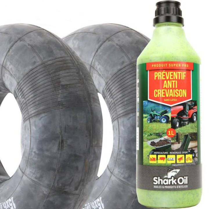 Chambre à air 15 x 600 x 6 droite par 2 + Anticrevaison SharkOil OKO 1L