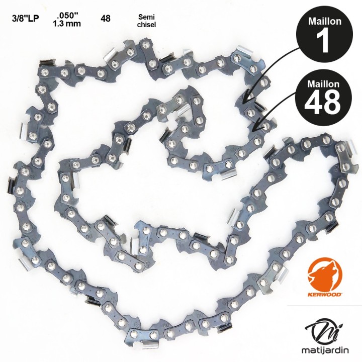 Chaine Kerwood pour HOMELITE XL2CC 3/8"LP 1,3 mm 48 maillons