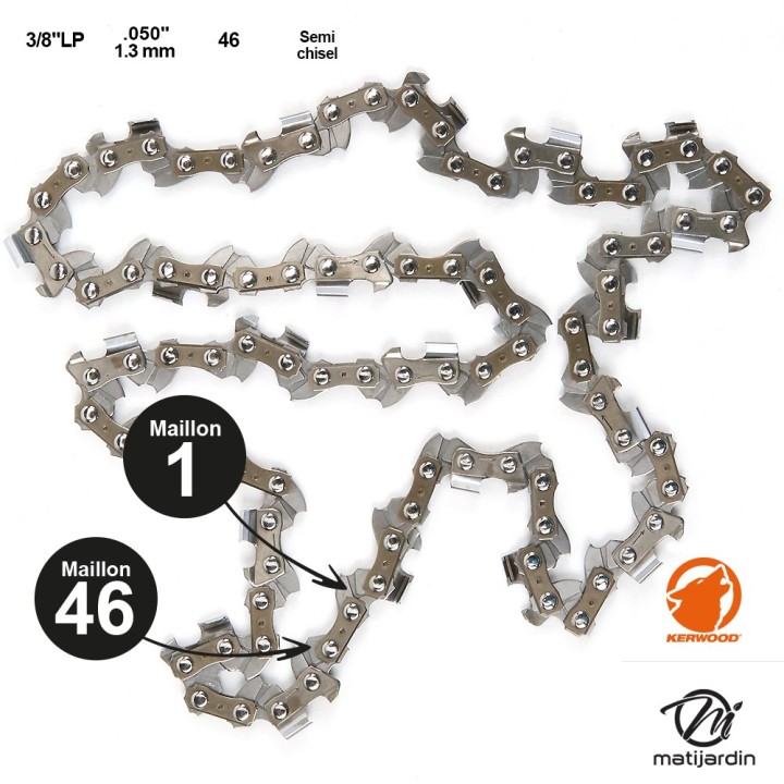 Chaine Kerwood pour DOLMAR PS-34 3/8"LP 1,3 mm 46 maillons