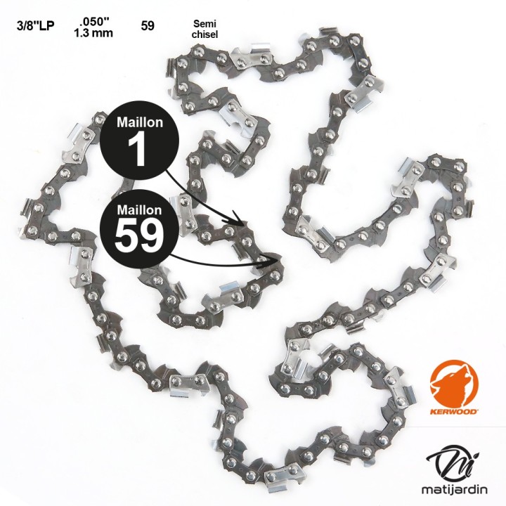 Chaine Kerwood pour HOMELITE 200 3/8"LP 1,3 mm 59 maillons