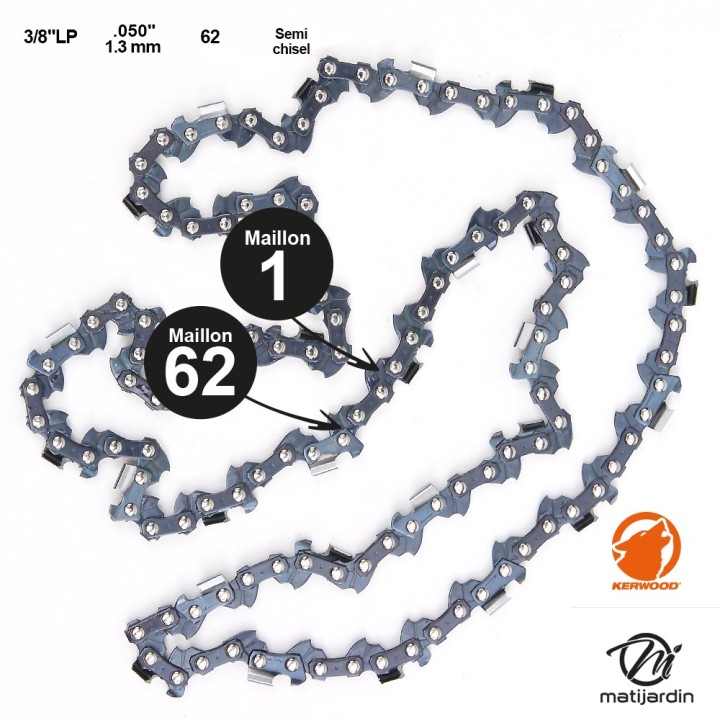 Chaine Kerwood pour CUB CADET CS916 3/8"LP 1,3 mm 62 maillons
