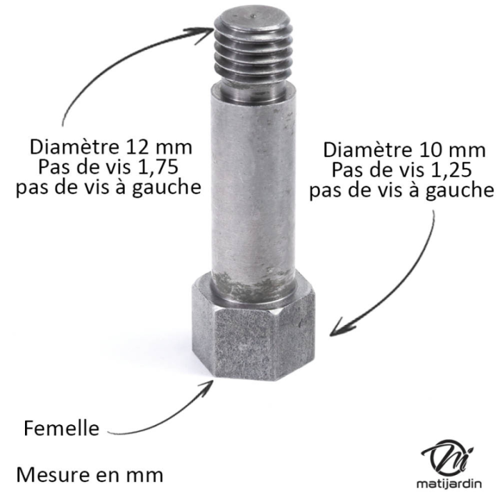 Adaptateur pour tête débroussailleuse. Femelle. Ø 10x1,25. Pas à gauche