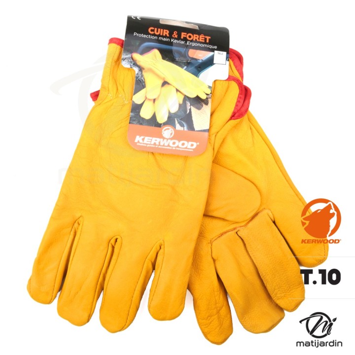 Gants Kevlar. Cuir et forêt. Class 5. Taille 10. Kerwood