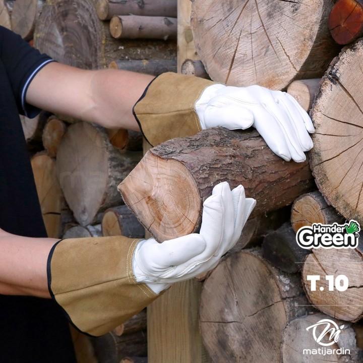 Gants manche longue. Cuir et jardin. Taille 10. HanderGreen®