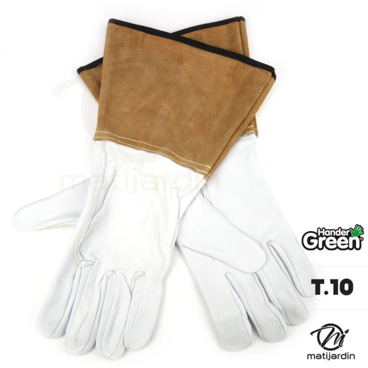 Gants manche longue. Cuir et jardin. Taille 10. HanderGreen®