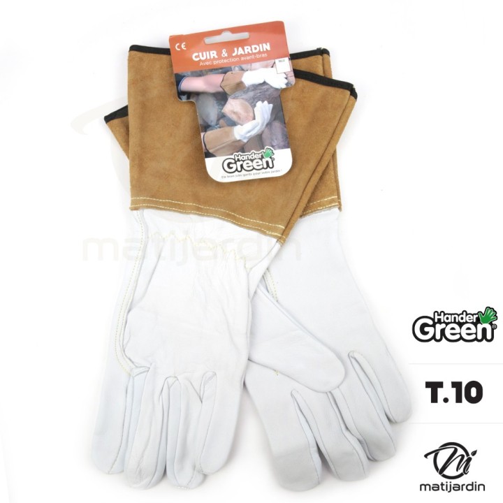 Gants manche longue. Cuir et jardin. Taille 10. HanderGreen®