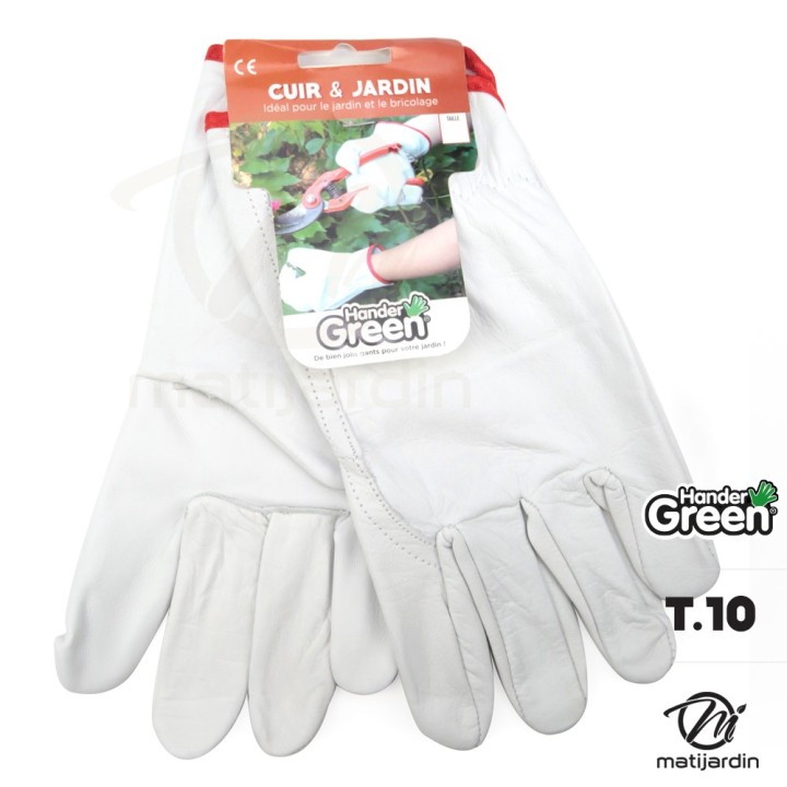 Gants cuir haute qualité. Cuir et jardin. Taille 10. HanderGreen®