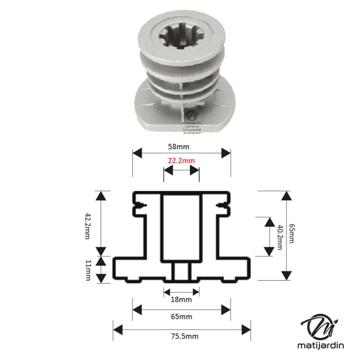 Support de lame, moyeu pour tondeuse Castelgarden N° 22465607/0