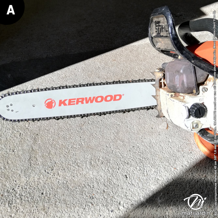 Guide tronçonneuse Kerwood 45 cm 3/8" 1,6 mm. 66 maillons. 18A4KLWE