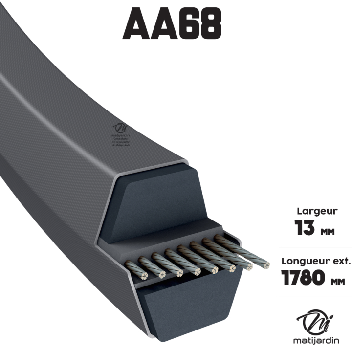 Courroie tondeuse Héxagonale AA68 - 13 mm x 1812 mm