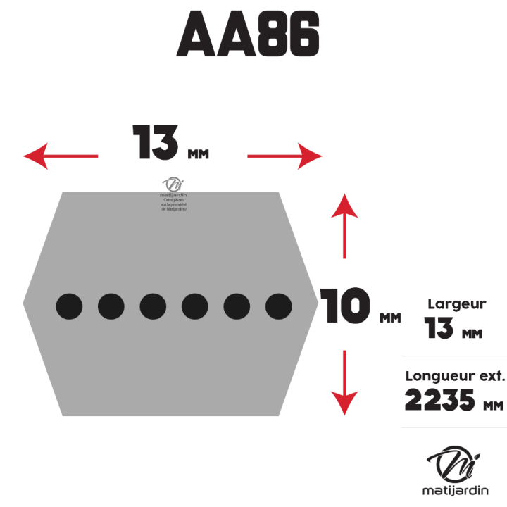 Courroie tondeuse Héxagonale AA86 - 13 mm x 2267 mm