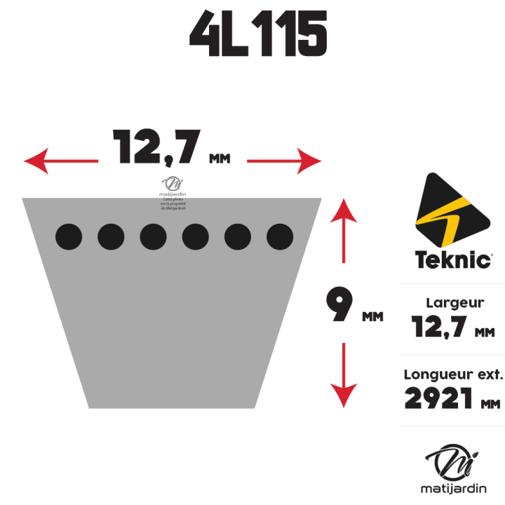 Courroie tondeuse 4L115 Teknic Kevlar Trapézoïdale - 12,7 mm x 2921 mm