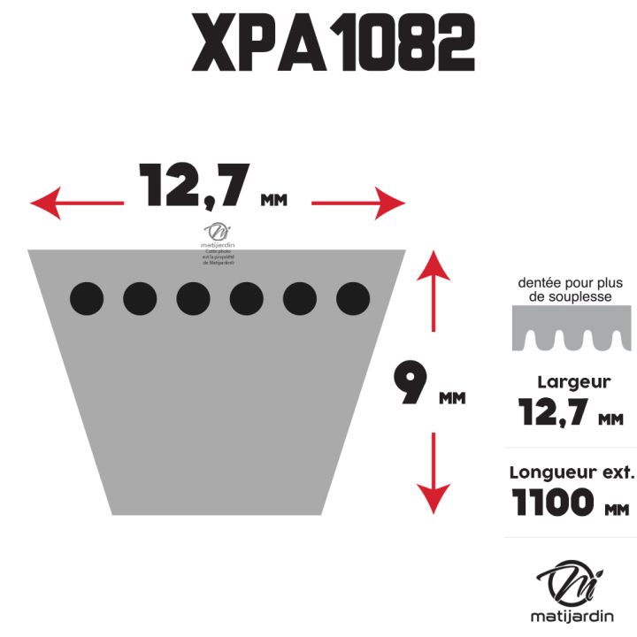 Courroie tondeuse XPA1082 Trapézoïdale crantée - 12,7 mm x 1100 mm