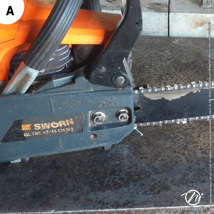 Chaîne Kerwood pour tronçonneuse 3/8" LP 1,3 mm. 61 maillons. Gouge demi carrée