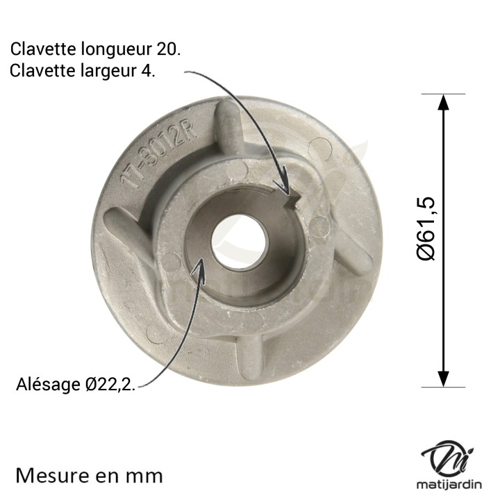 Support de lame, moyeu pour tondeuse Castelgarden N° 22463016/0