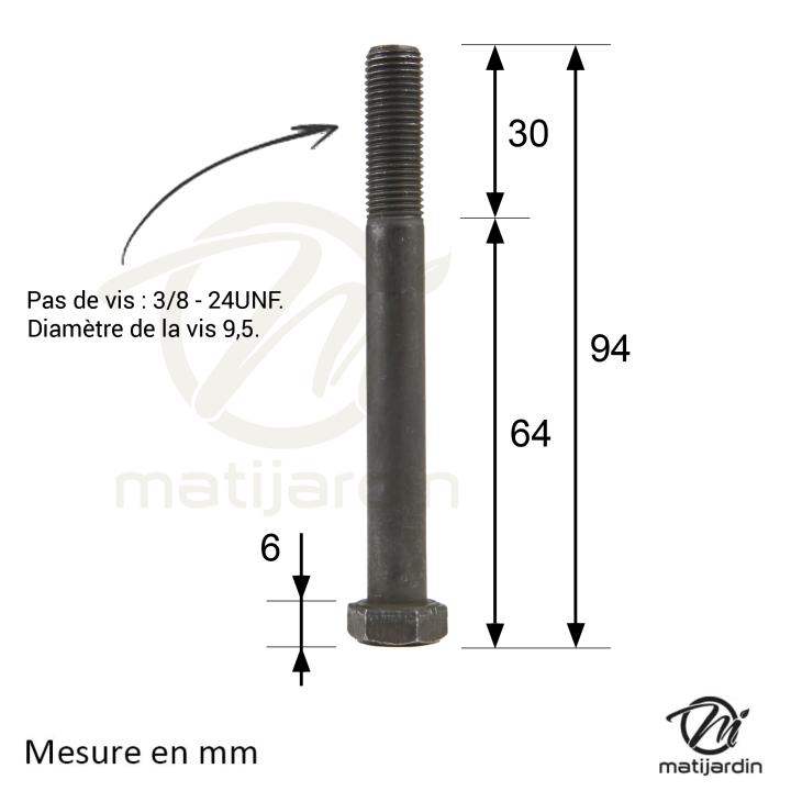 Vis de lame. Ø 9,5 mm. Longueur 89 mm