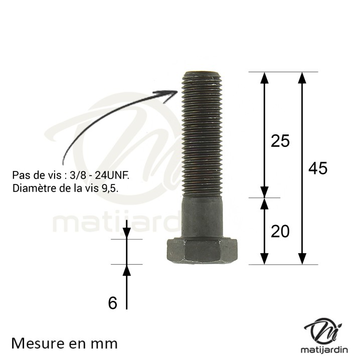 Vis lame pour Castelgarden, MTD, Noma, Stiga Ø 9,5 mm Pas à droite.