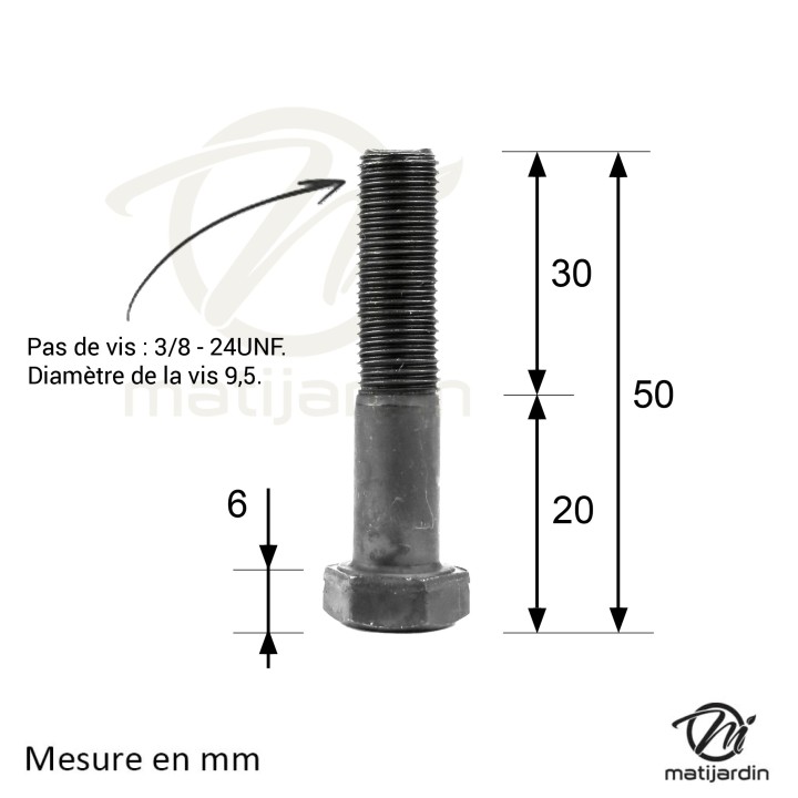 Vis lame pour Castelgarden, Noma, Stiga Ø 9,5 mm Pas à droite.