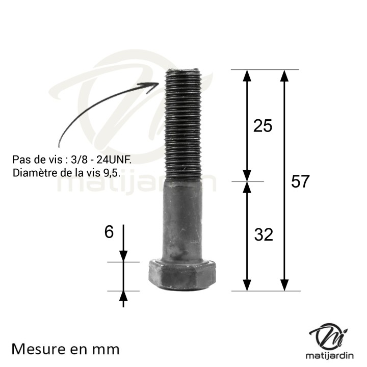 Vis lame pour Castelgarden, Honda, Snapper, Stiga Ø9,5 mm Pas droite