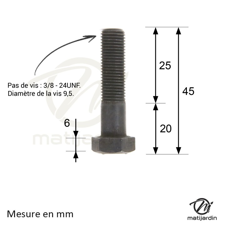 Vis lame pour Castelgarden Ø 9,5 mm Pas à Gauche.