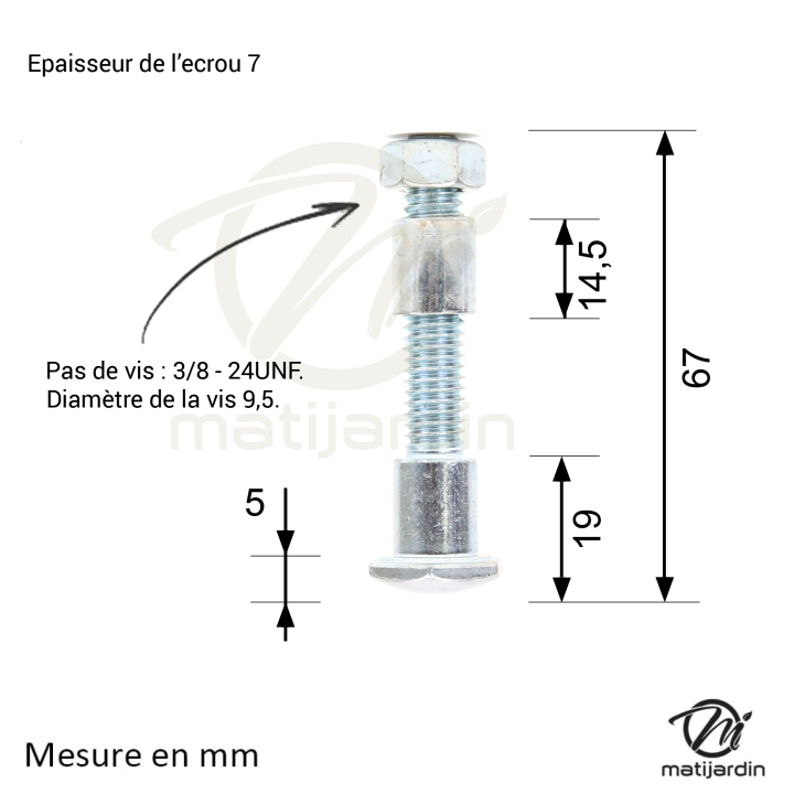 Axe de roue tondeuse. Universel. Diamètre 12,7 mm