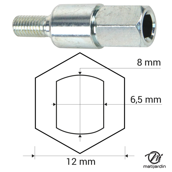 Adaptateur pour renvoi d'angle universel. Pour Stihl oval 6,5 mm