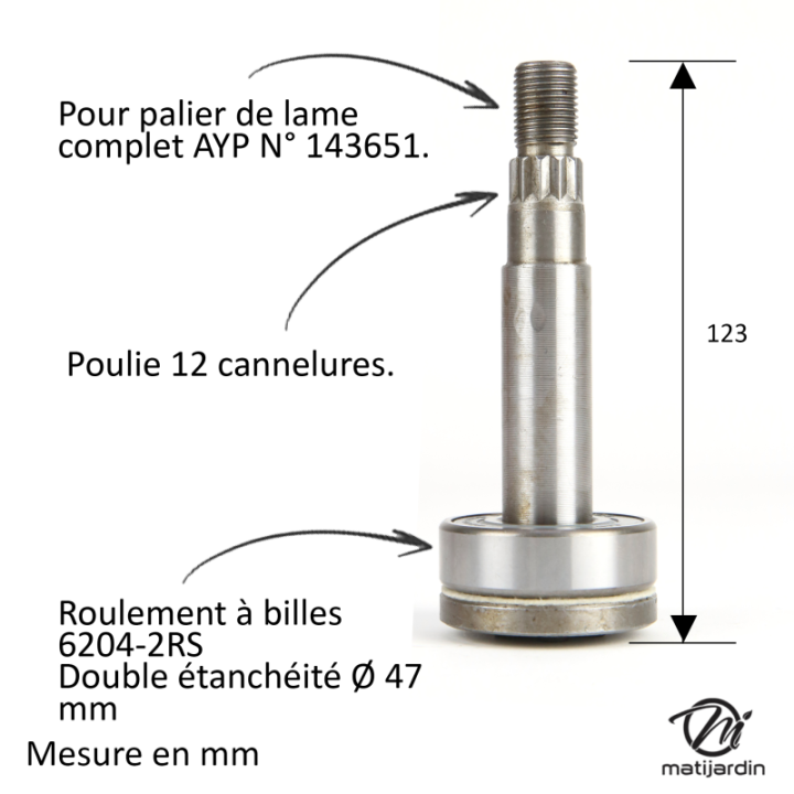 Arbre de palier pour Husqvarna N° 5321375-53,  AYP N° 137553