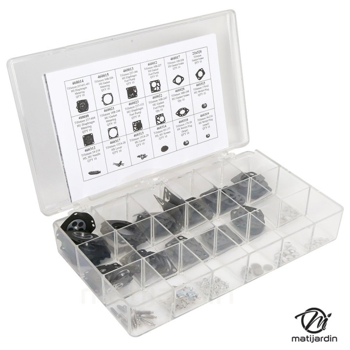 Coffret assortiment membranes remplace Tillotson 180 pièces.