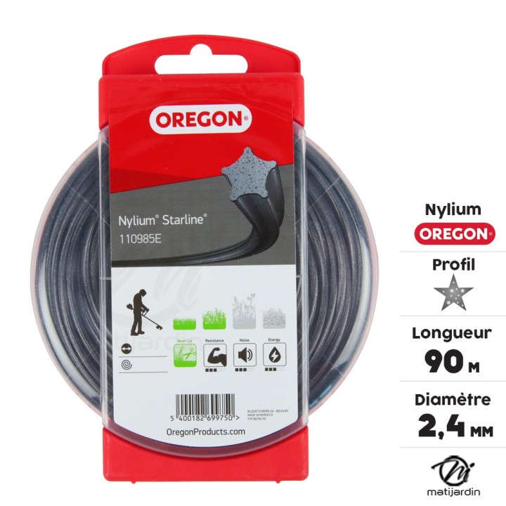 Fil nylon Oregon Nylium 2,4 mm x 90 m. Etoilé. Blister. Fil débroussailleuse