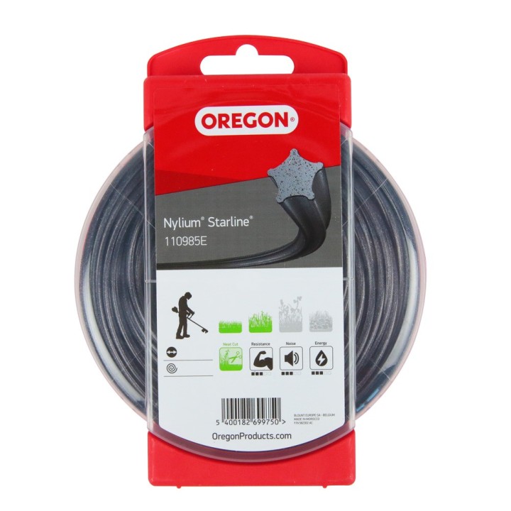 Fil nylon Oregon Nylium 3 mm x 60 m. Etoilé. Blister. Fil débroussailleuse