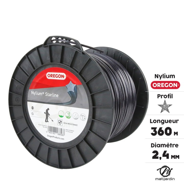 Fil nylon Oregon Nylium 2,4 mm x 360 m. Etoilé. Bobine. Fil débroussailleuse