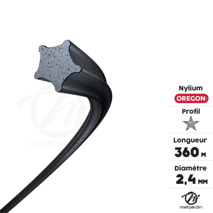 Fil nylon Oregon Nylium 2,4 mm x 360 m. Etoilé. Bobine. Fil débroussailleuse