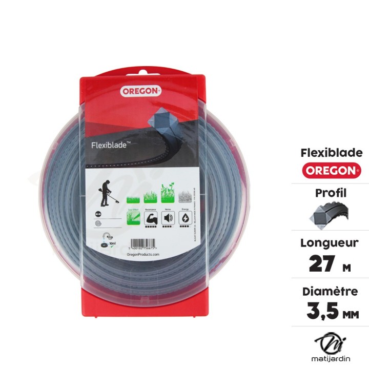 Fil Oregon FlexiBlade 3,5 mm x 27 m. Carré. Cranté. Blister. Fil débroussailleuse
